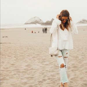 Flowy White V Neck Blouse